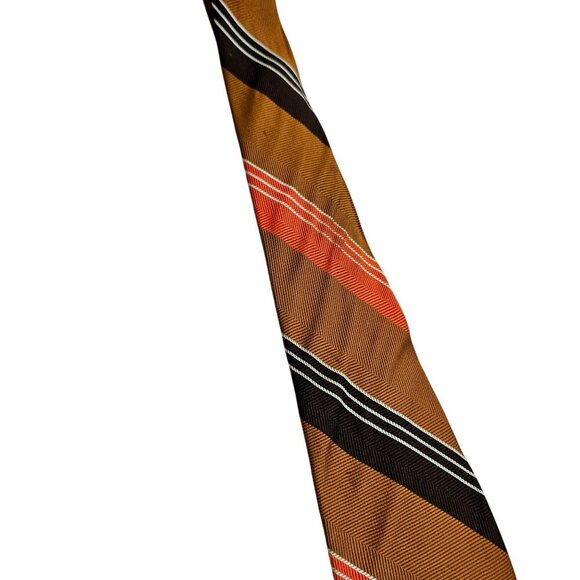 Vintage Wembley Brown & Orange Striped Tie For Black, Olive, Brown Suit Wrinkled - Picture 4 of 7